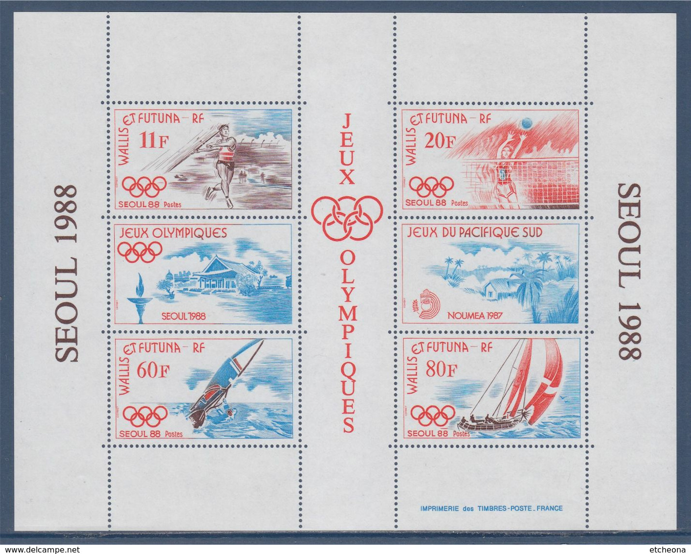 Bloc Neuf 4 Timbres Wallis Et Futuna Jeux Olympiques De Séoul, Jeux Du Pacifique Sud Bloc3 Timbres 378 379 380 381 - Hojas Y Bloques