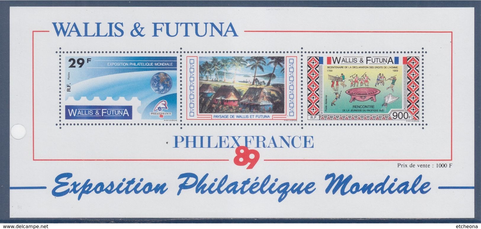 Bloc Neuf 2 Timbres Wallis Et Futuna Exposition Philatélique Mondiale Philexfrance 89 Bloc4 Timbres 389 Et PA166 - Hojas Y Bloques