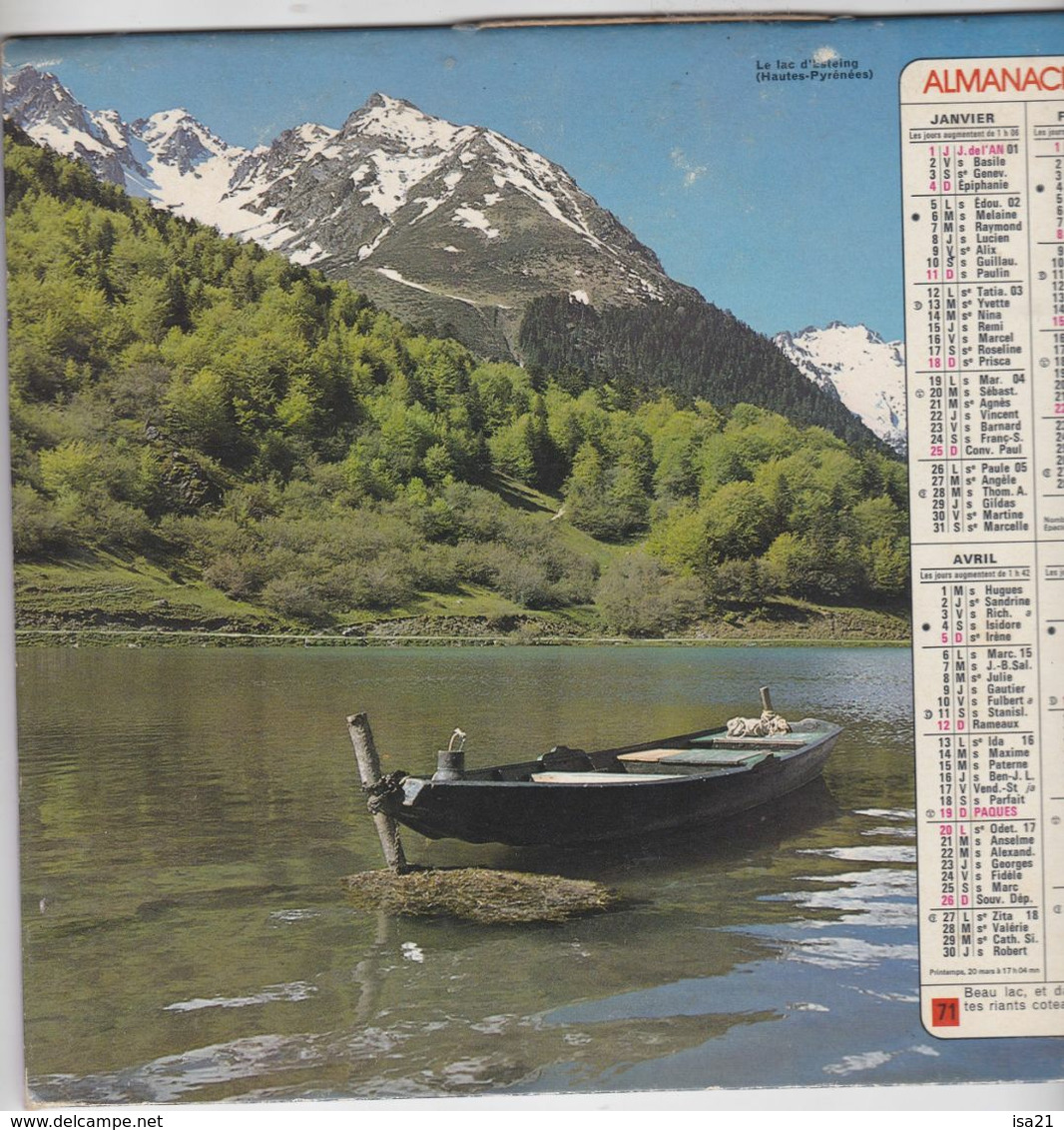 Almanach Du Facteur, Calendrier De La Poste, 1981, SEINE-MARITIME, VIZILLE (38), Lac Des Hautes-Pyrénées - Groot Formaat: 1981-90