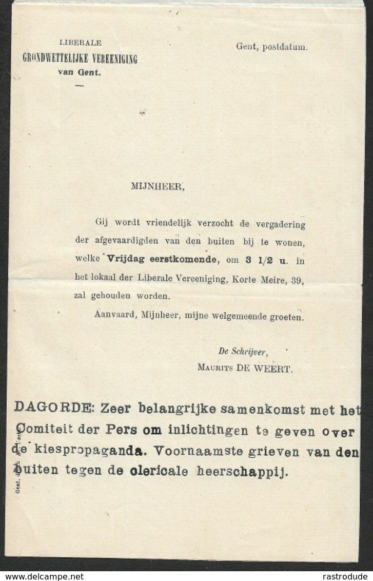 1904 BELGIQUE - PRÉOBLITÉRÉ 1c A GENT  - LIBERALE GRONDWETTELIJKE VEREENIGING Van GENT - Rollini 1900-09