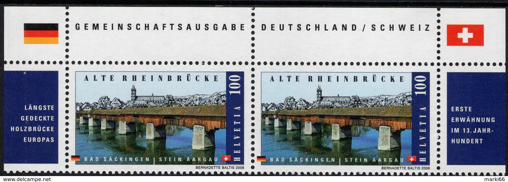 Switzerland - 2008 - Old Rhine Bridge In Stein Aargau - Joint Issue With Germany - Mint Stamp Pair With Issue Title - Ungebraucht