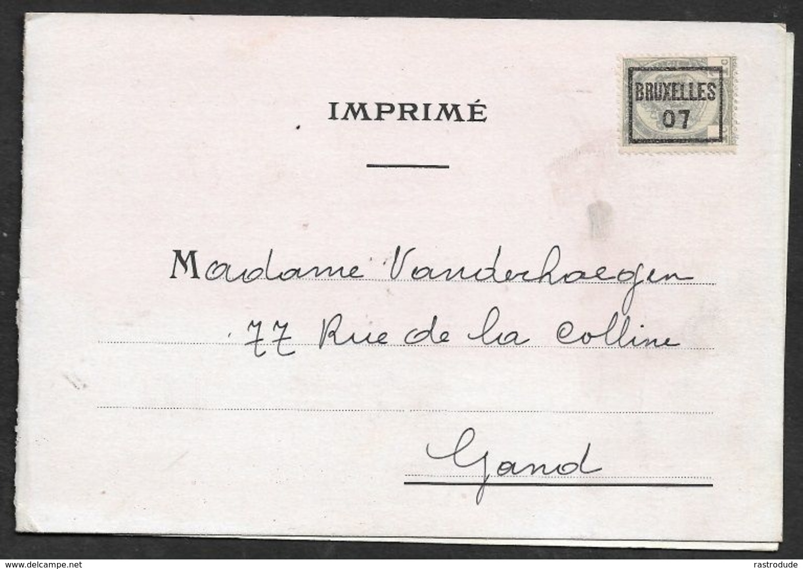 1907 BELGIQUE - IMPRIMÉ PRÉOBLITÉRÉ 1c BRUXELLES  A GAND  - FOURRURES EN GROS, PHILIPP NORDEN - Roller Precancels 1900-09