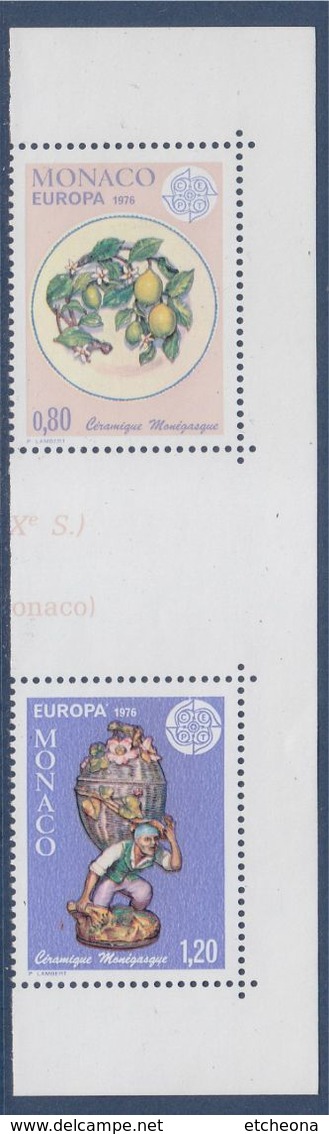 Europa 1976 Se Tenant Du Bloc N°12 Céramiques 1062 Assiette Décorée 1063 Vendangeur, Statuette XIXè - 1976