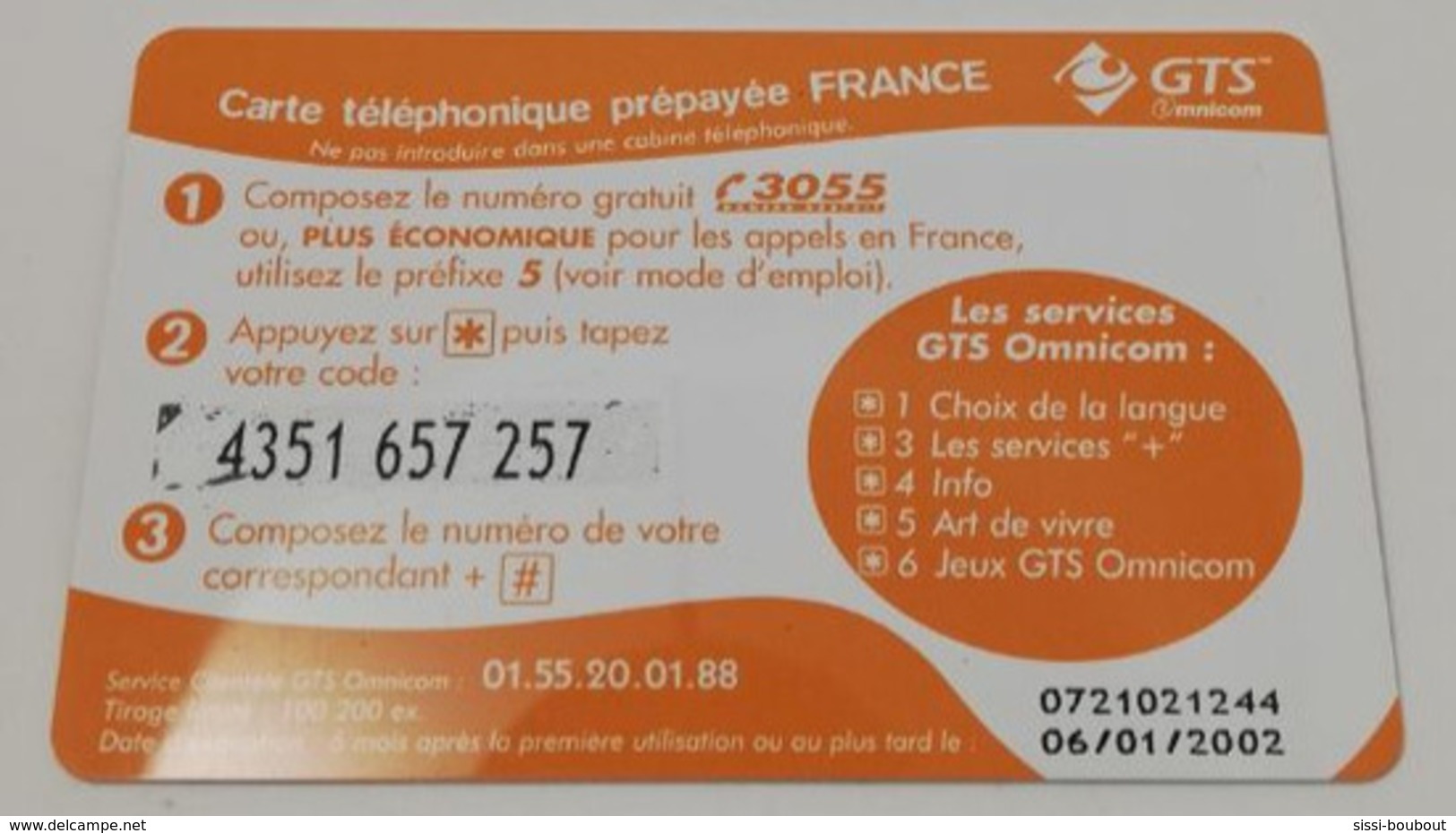 Télécarte - GTS Omnicom - Monde Omnicom - Telekom-Betreiber