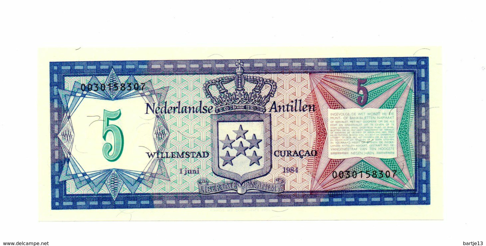 NEDERLANDSE ANTILLEN 5 GULDEN 1 JUNI 1984 FDC - Niederländische Antillen (...-1986)