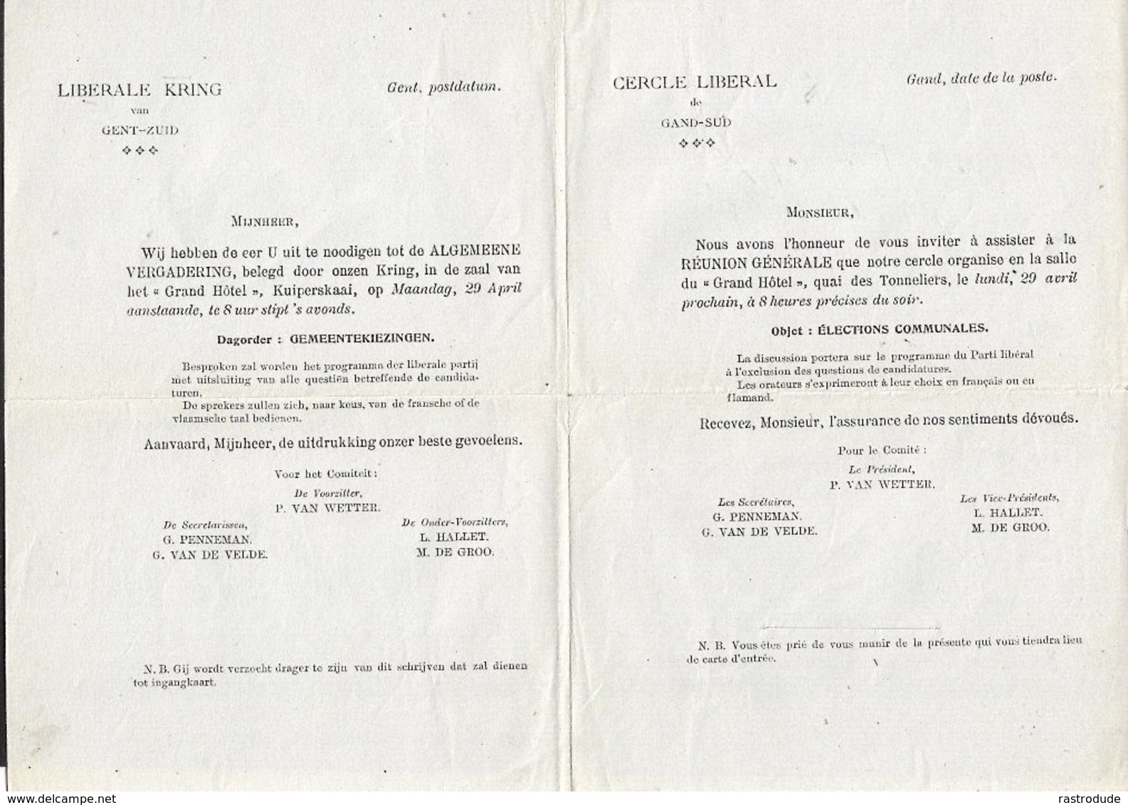 1907 BELGIQUE - IMPRIMÉ PREOB. 1c  GAND  - CERCLE LIBERAL De GAND-SUD / LIBERALE KRING Van GENT-ZUID - Rollini 1900-09