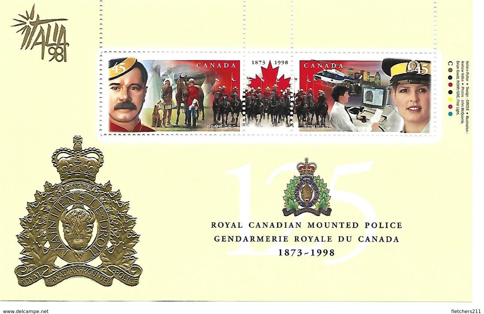 TIMBRE CANADA NEUF 1998 - Bloc Gendarmerie Royale Du Canada - Italia. - Blocks & Sheetlets