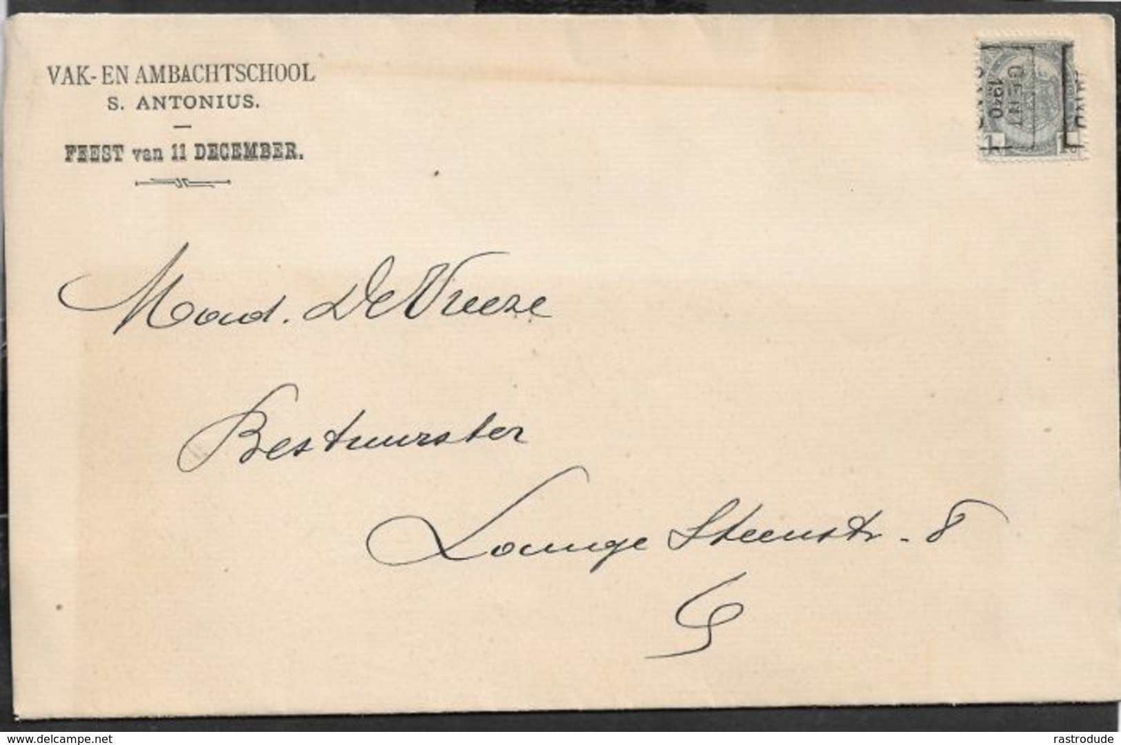 1910 BELGIQUE - IMPRIMÉ PREOB. 1c  GAND  - VAK-EN AMBACHTSCHOOL  S. ANTONIUS - FEEST 11 DECEMBER - Rolstempels 1900-09