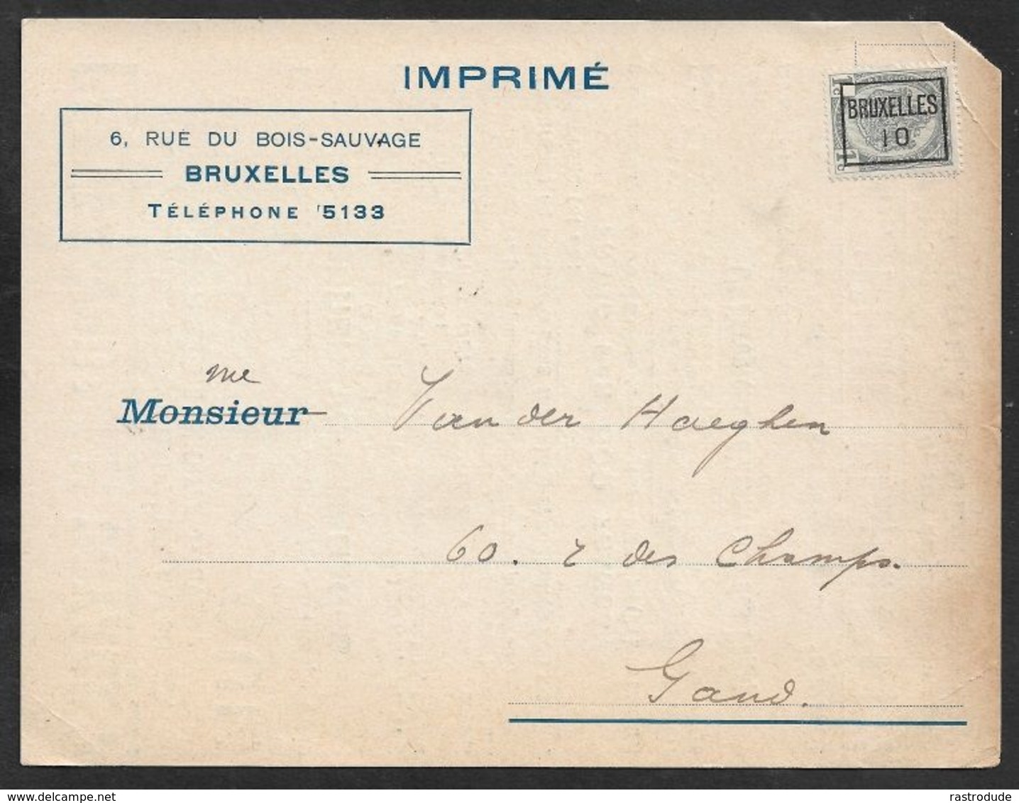 1910 BELGIQUE - IMPRIMÉ PREOB. 1c  A GAND  - ASSURER VOS BAGAGES - Roller Precancels 1900-09