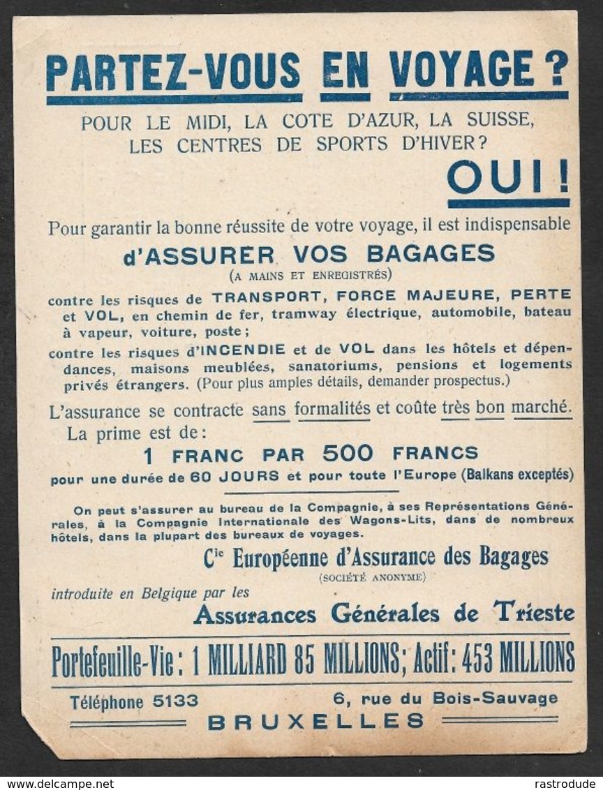 1910 BELGIQUE - IMPRIMÉ PREOB. 1c  A GAND  - ASSURER VOS BAGAGES - Rollini 1900-09