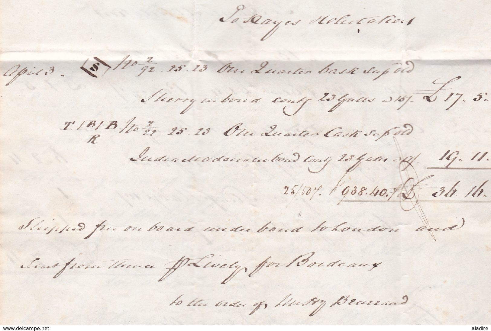 1846 - Lettre pliée avec corresp 4 pages en anglais de HULL, Angleterre, GB vers COGNAC, France via Londres