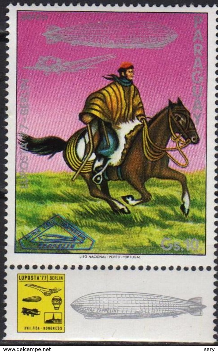 Paraguay 1977 1 V MNH Airmail Exhibition LUPOSTA Berlin Horses Horse Chevaux Cheval - Chevaux