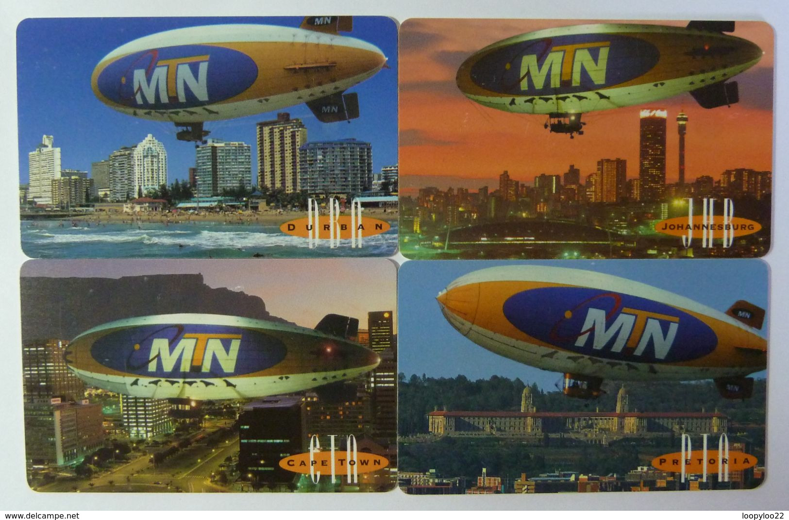 SOUTH AFRICA - MTN - Zeppelin - Golden Mile, Table Mtn, Strydom Tower & Union Buildings - Set Of 4 - Used - Afrique Du Sud