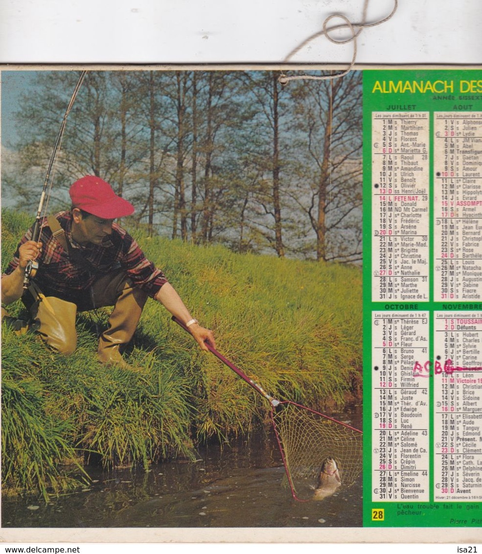 Almanach Du Facteur, Calendrier De La Poste, 1980, Côte D'Or, Pêcheurs Avec Leur Capture - Grand Format : 1971-80