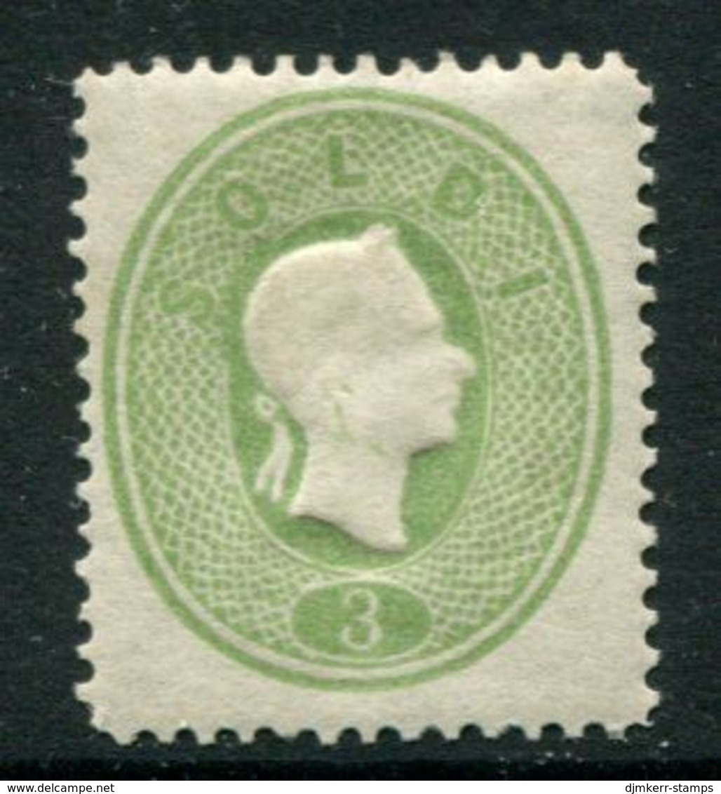 LOMBARDY VENETIA 1884 Franz Joseph 1861 3 Soldi Light Green Reprint Perf. 13 MNH / **.  Michel  II ND III  €240 - Nuovi