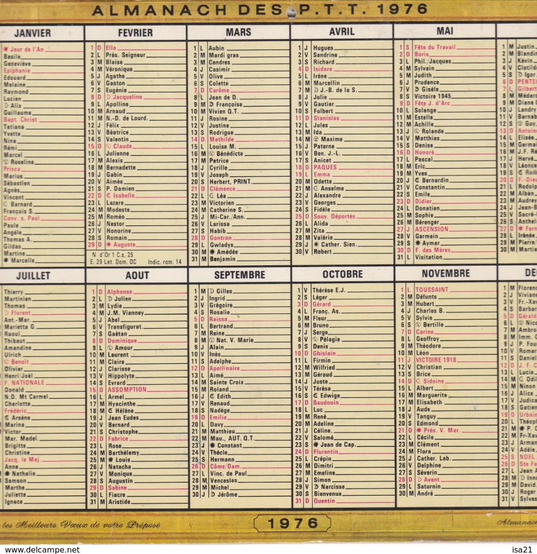 Almanach Du Facteur, Calendrier De La Poste,1976, DOUBS, Paysage De Montagne - Grand Format : 1971-80