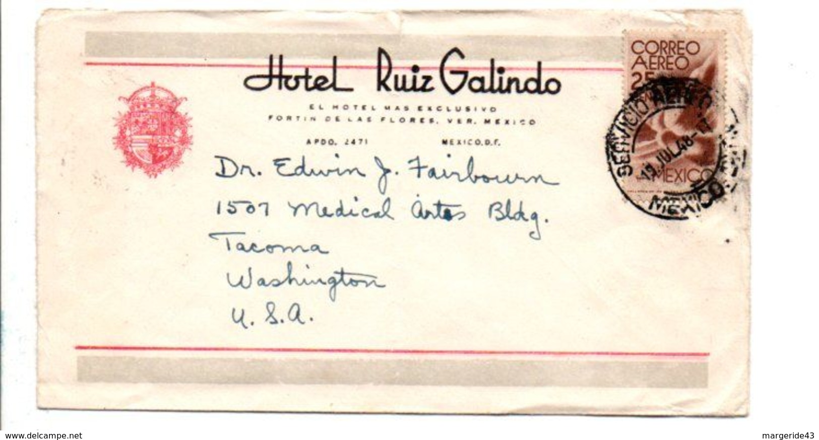 MEXIQUE LETTRE A EN TETE D'HOTEL POUR LA FRANCE 1948 - Mexico