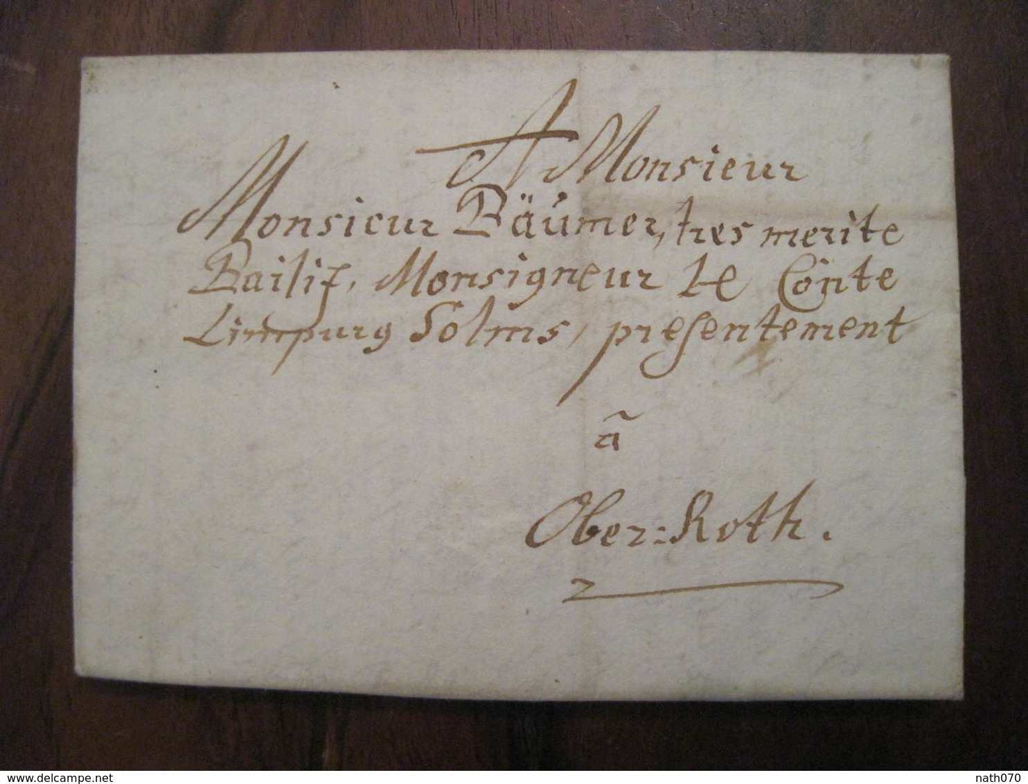 Courrier Adressé Au Comte De Limpury à Oberroth Vorphila Préphilatelie Cover Precurseur Allemagne - [Voorlopers