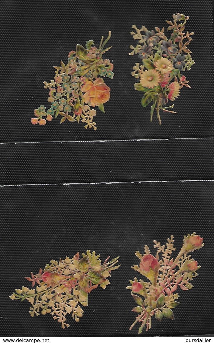 4 Découpis FLEURS ROSES Marguerites Découpage Très Fin 8.5 X 4 CM Dos Vierge  80 - Fleurs