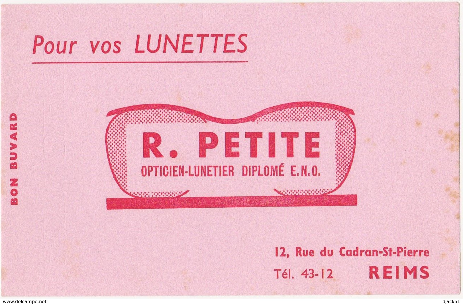 Très Ancien Buvard R. PETITE - OPTICIEN-LUNETIER à REIMS - O