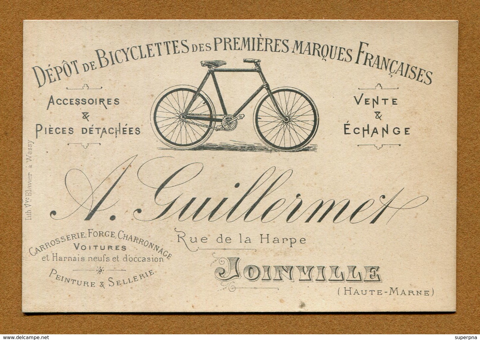 JOINVILLE  (52) : " BICYCLETTES A. GUILLERMET, Rue De La Harpe " - Joinville
