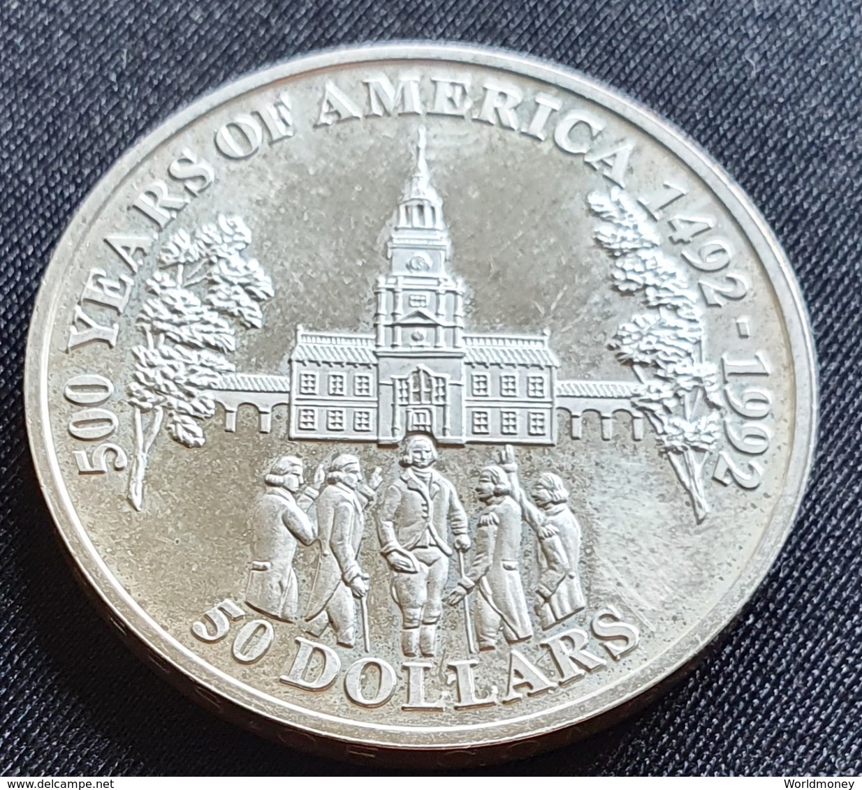 Cook Islands 50 Dollars 1992 "INDEPENDENCE HALL AND MEMBERS OF CONGRESS" - Cookinseln