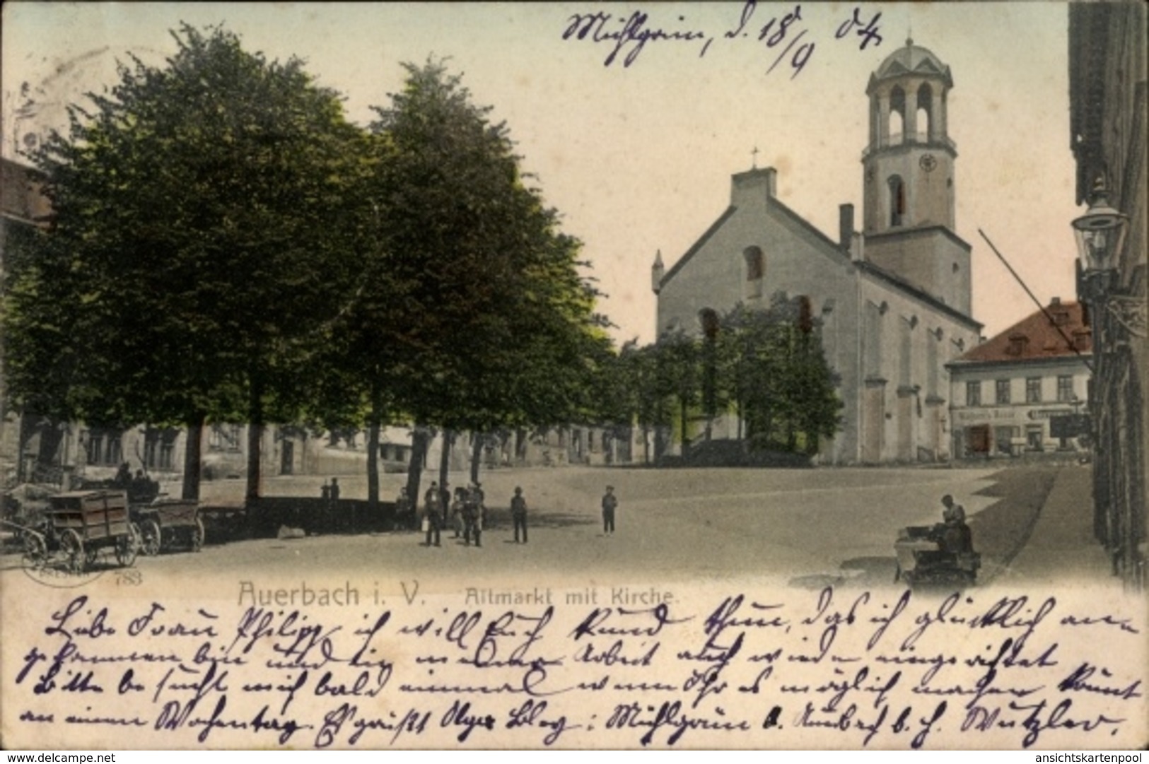 Cp Auerbach Im Vogtland, Altmarkt Mit Kirche - Sonstige & Ohne Zuordnung