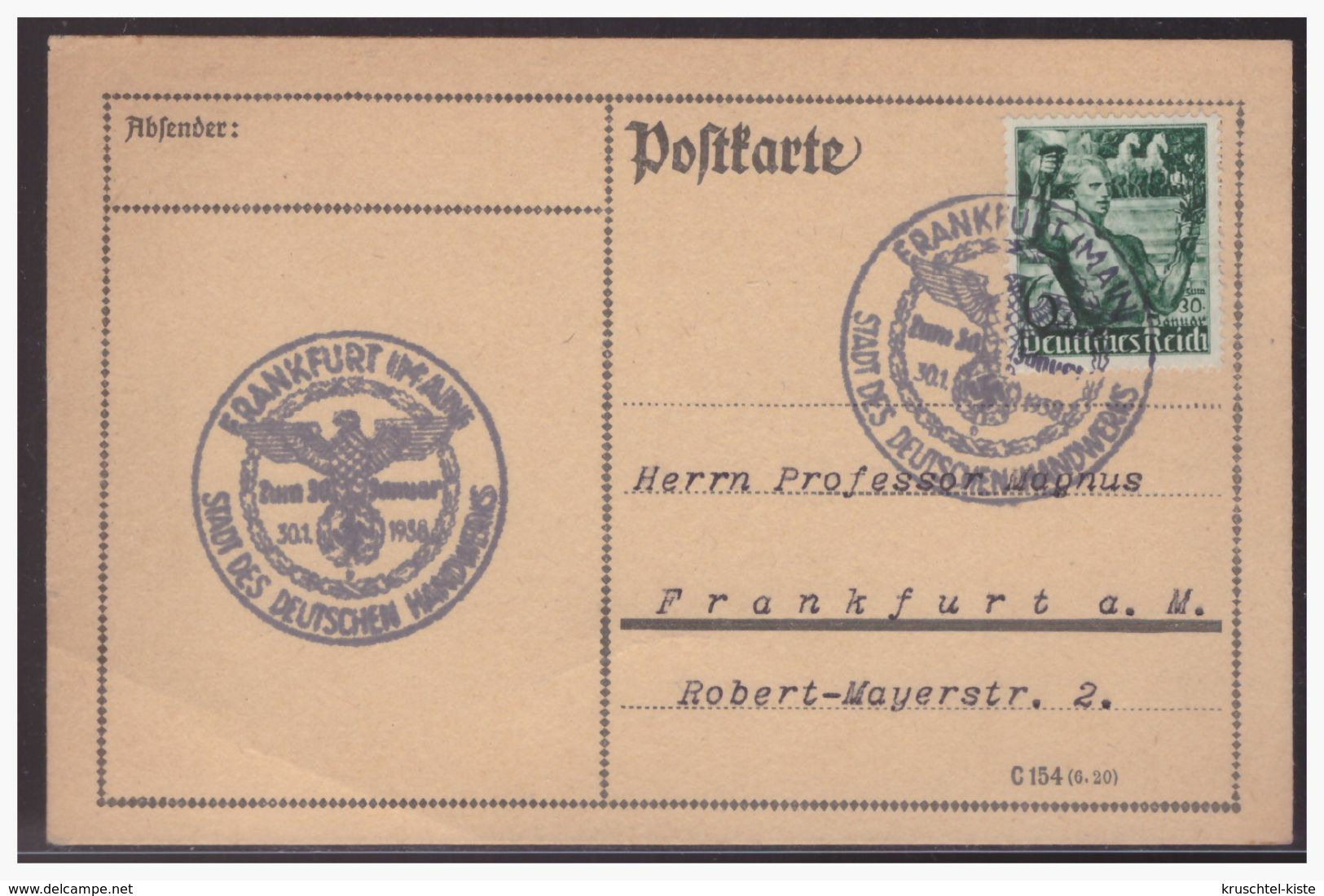 Dt- Reich (004123) Postkarte Mit Propagandastempel Frankfurt 30.1.1938, Stadt Des Deutschen Handwerks - Covers & Documents