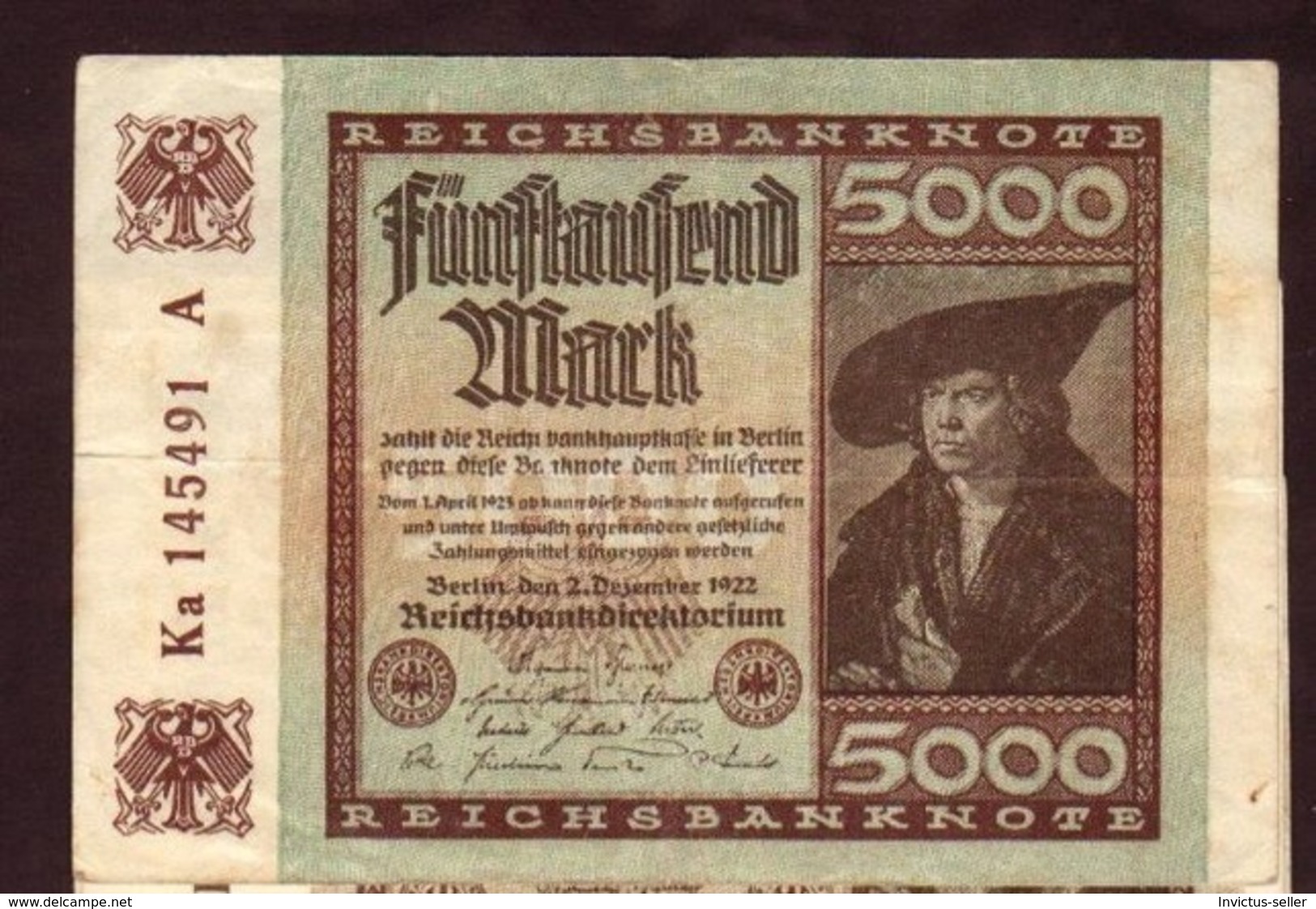 1922  GERMANIA REPUBBLICA DI WEIMAR BANCONOTE TEDESCA 5000 FUNFTAUSEND MARK GERMANY BANKNOT BILLET DE BANQUE ALLEMAND - 5000 Mark