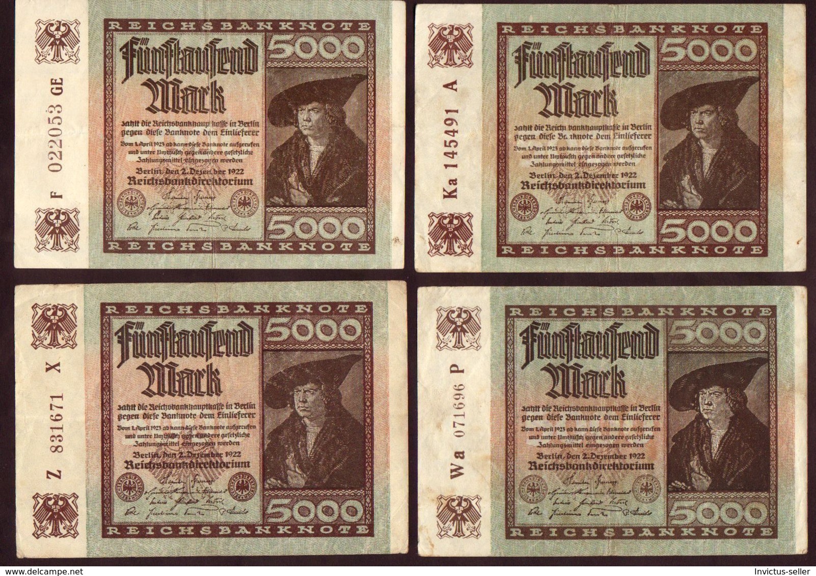 1922  GERMANIA REPUBBLICA DI WEIMAR BANCONOTE TEDESCA 5000 FUNFTAUSEND MARK GERMANY BANKNOT BILLET DE BANQUE ALLEMAND - 5000 Mark