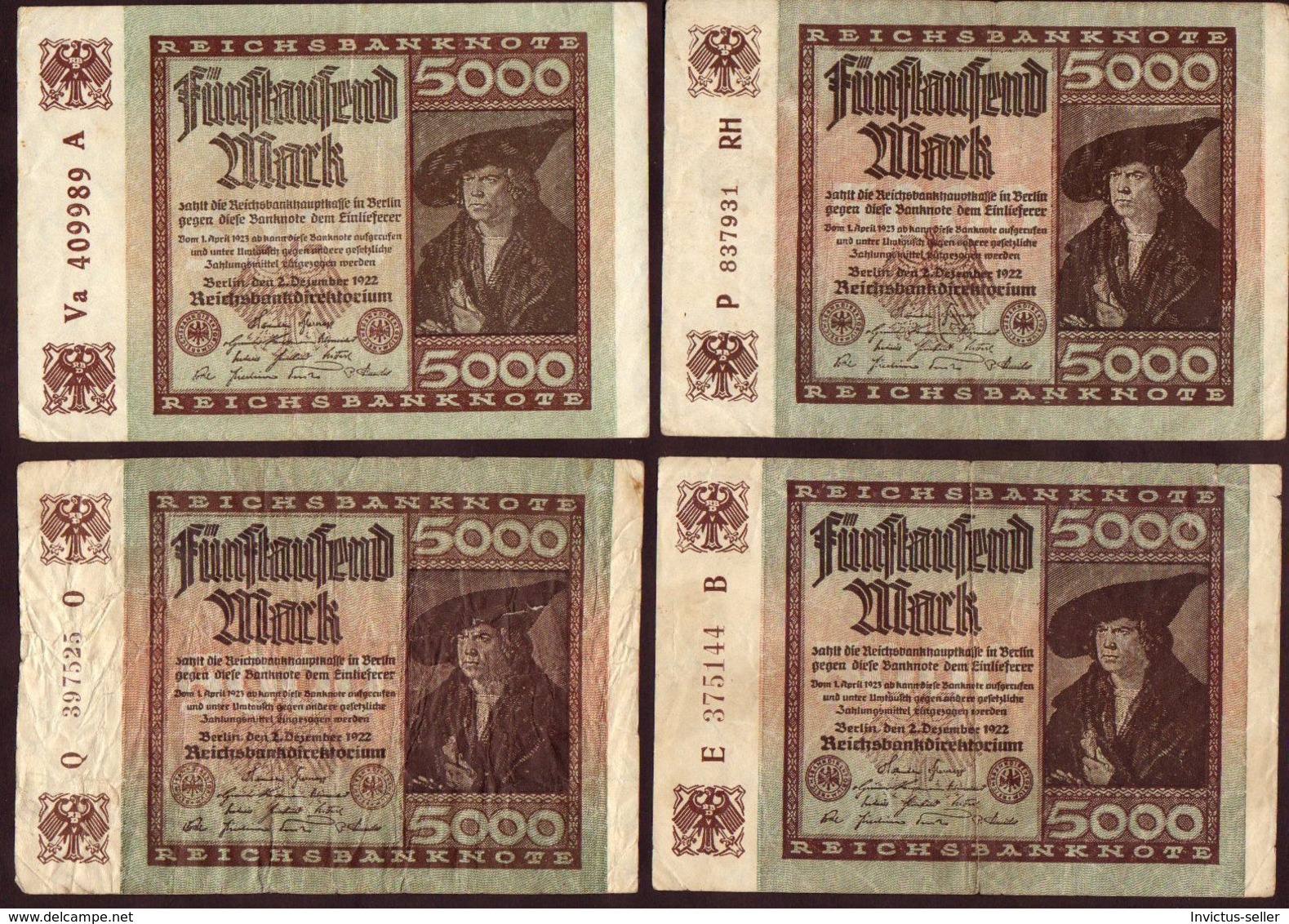 1922  GERMANIA REPUBBLICA DI WEIMAR BANCONOTE TEDESCA 5000 FUNFTAUSEND MARK GERMANY BANKNOT BILLET DE BANQUE ALLEMAND