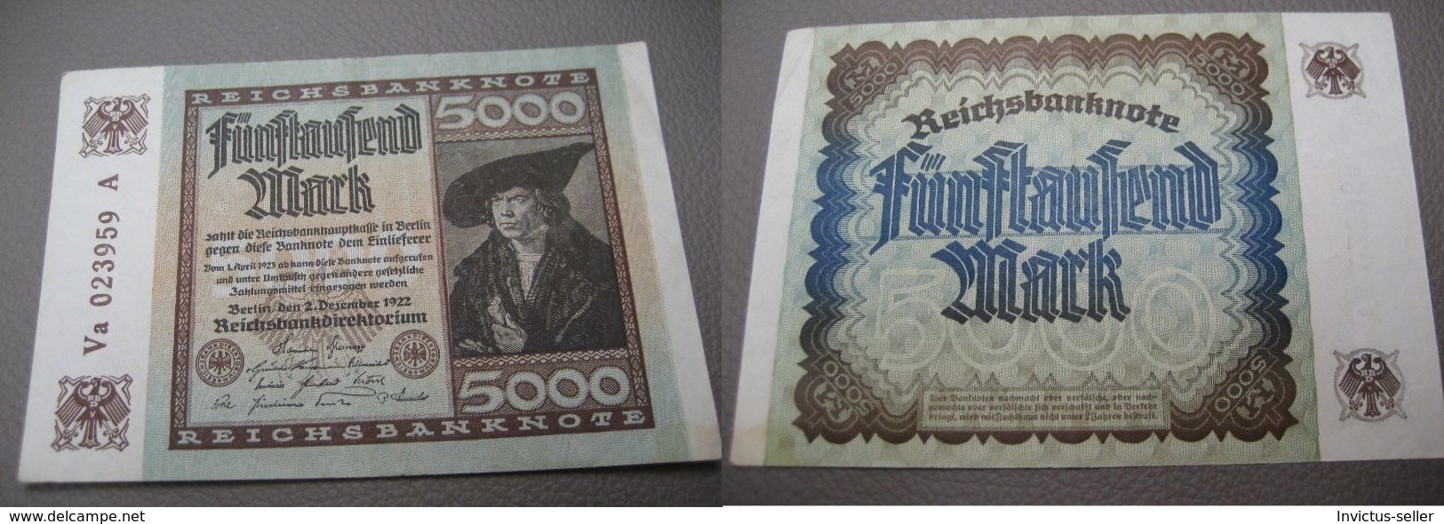 1922  GERMANIA REPUBBLICA DI WEIMAR BANCONOTE TEDESCA 5000 FUNFTAUSEND MARK GERMANY BANKNOT BILLET DE BANQUE ALLEMAND