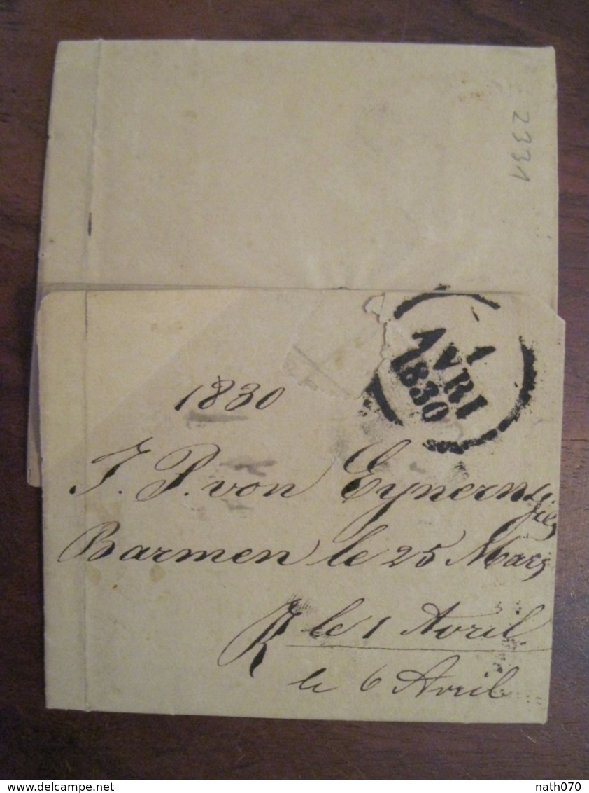 1830 Wupperfeld Barmen Stempel CPR12 Allemagne à Bordeaux France Vorphila Marcophilie Als Ausland Brief Gelaufen - Prephilately