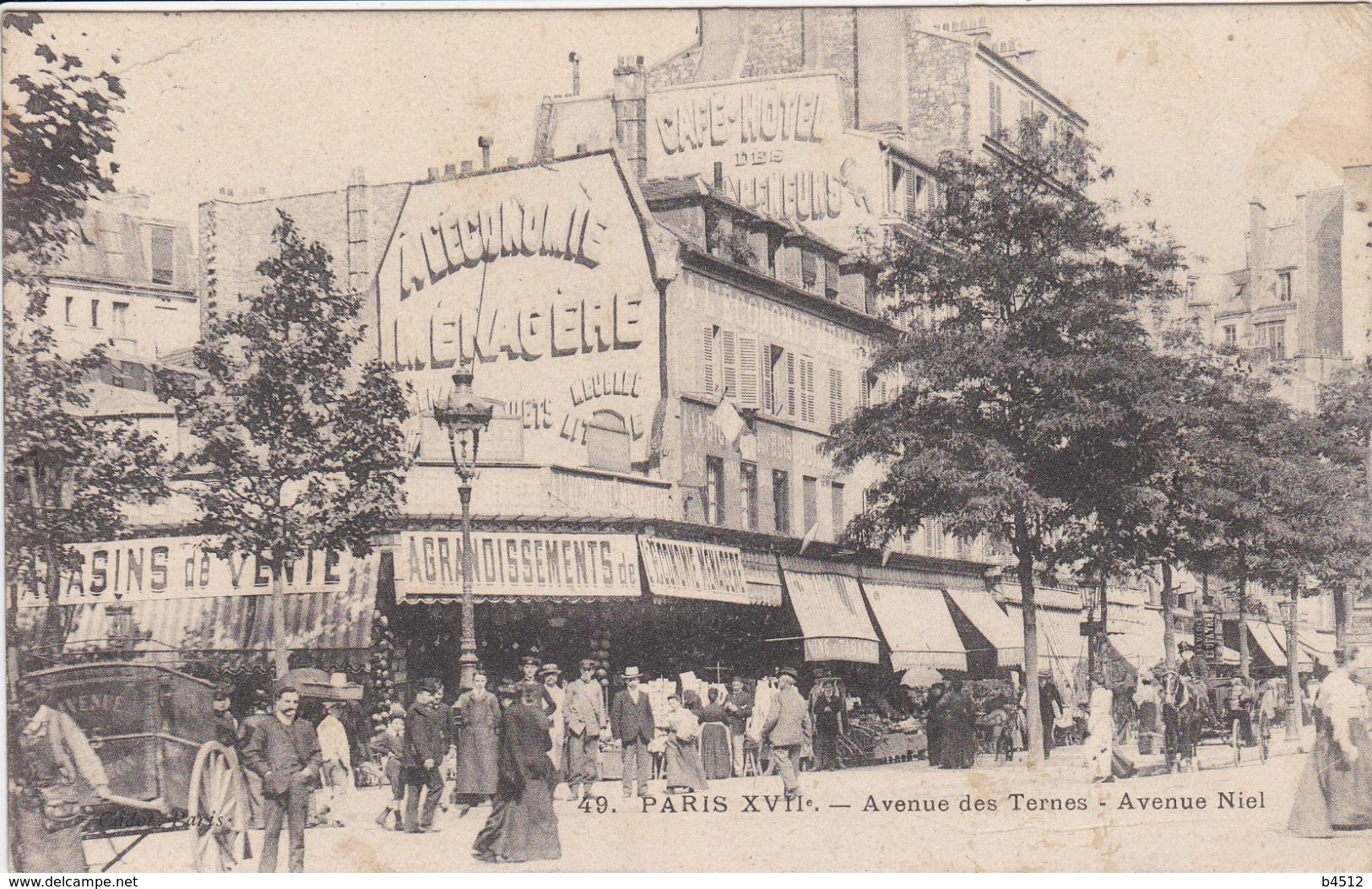 75 PARIS Avenue Des Ternes ,avenue Niel ,façade Magasin A L'Econome Ménagère ,personnage Tirant Une Charette à Bras - Arrondissement: 17