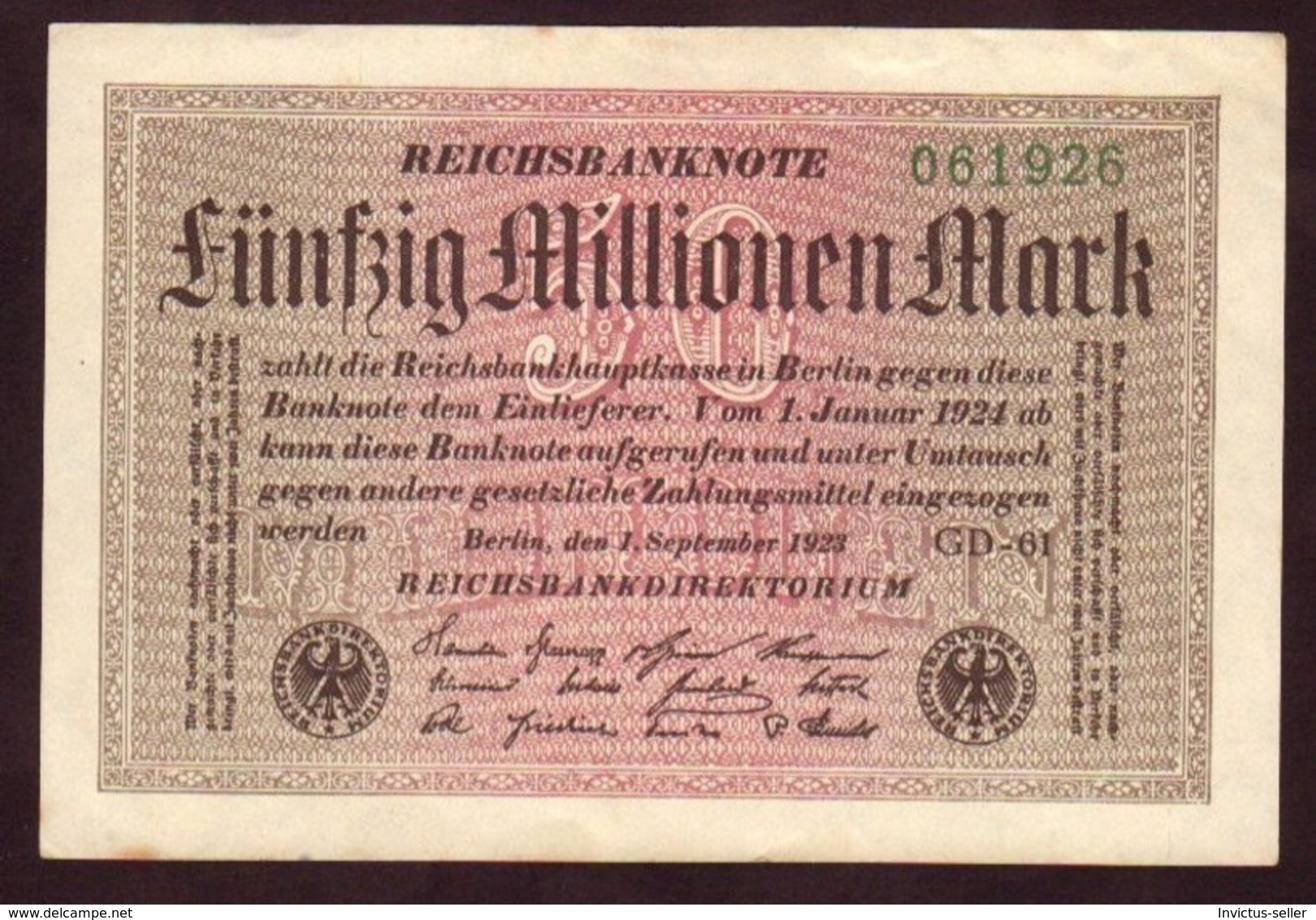 1924  GERMANIA REPUBBLICA DI WEIMAR BANCONOTE TEDESCA  FÜNFZIG 50 MILLIONEN  MARK GERMANY BANKNOT BILLET DE BANQUE - 50 Miljoen Mark