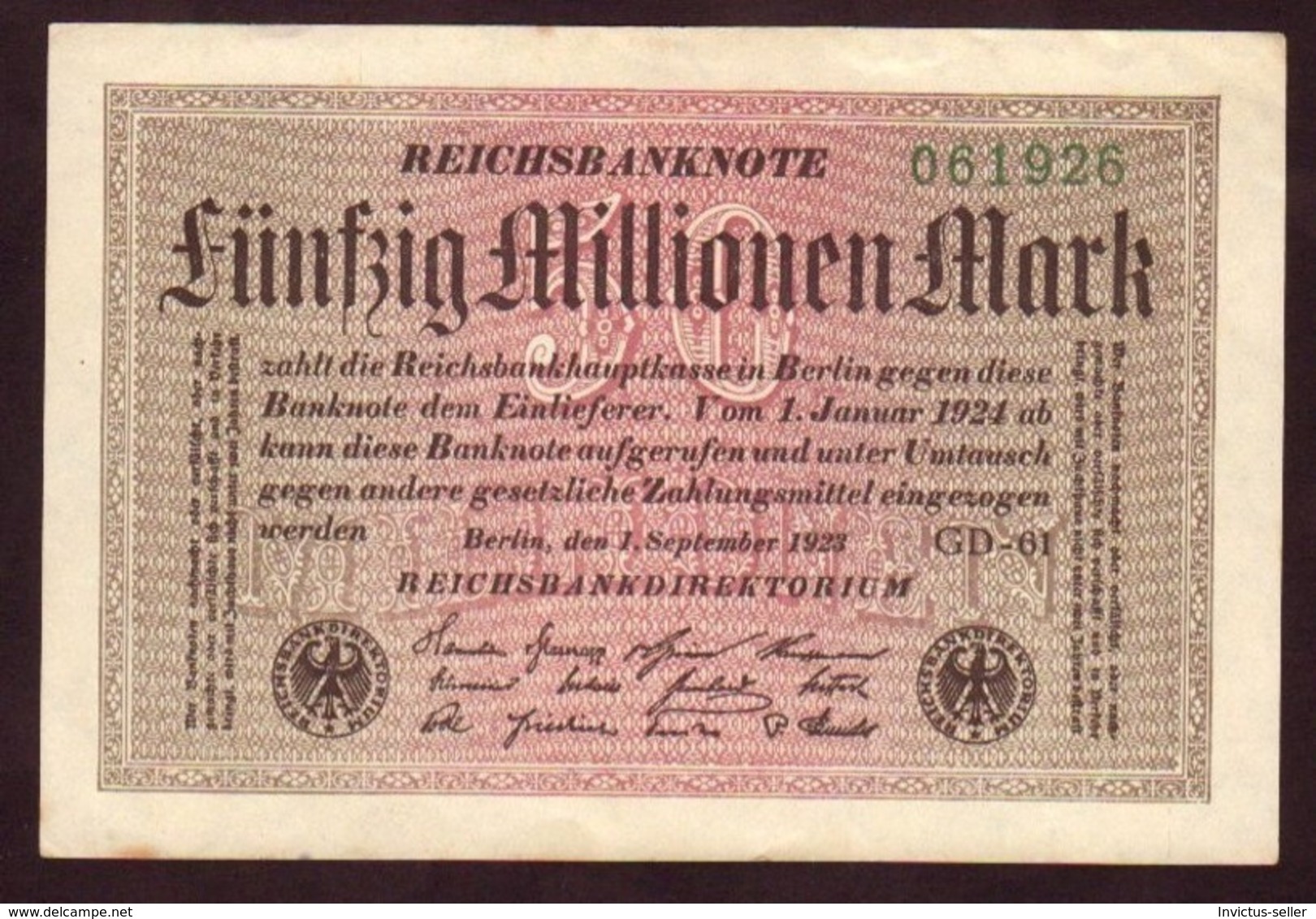1924  GERMANIA REPUBBLICA DI WEIMAR BANCONOTE TEDESCA  FÜNFZIG 50 MILLIONEN  MARK GERMANY BANKNOT BILLET DE BANQUE - 50 Millionen Mark