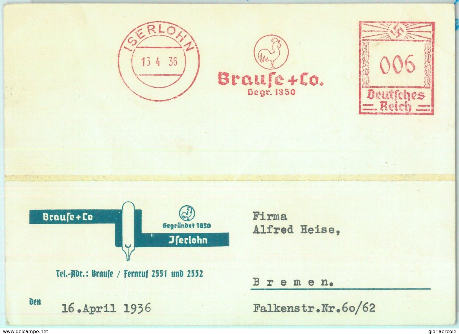 87568  - GERMANY - POSTAL HISTORY - RED Mechanical Postmak:  BIRDS Chickens 1936 - Mechanical Postmarks (Advertisement)