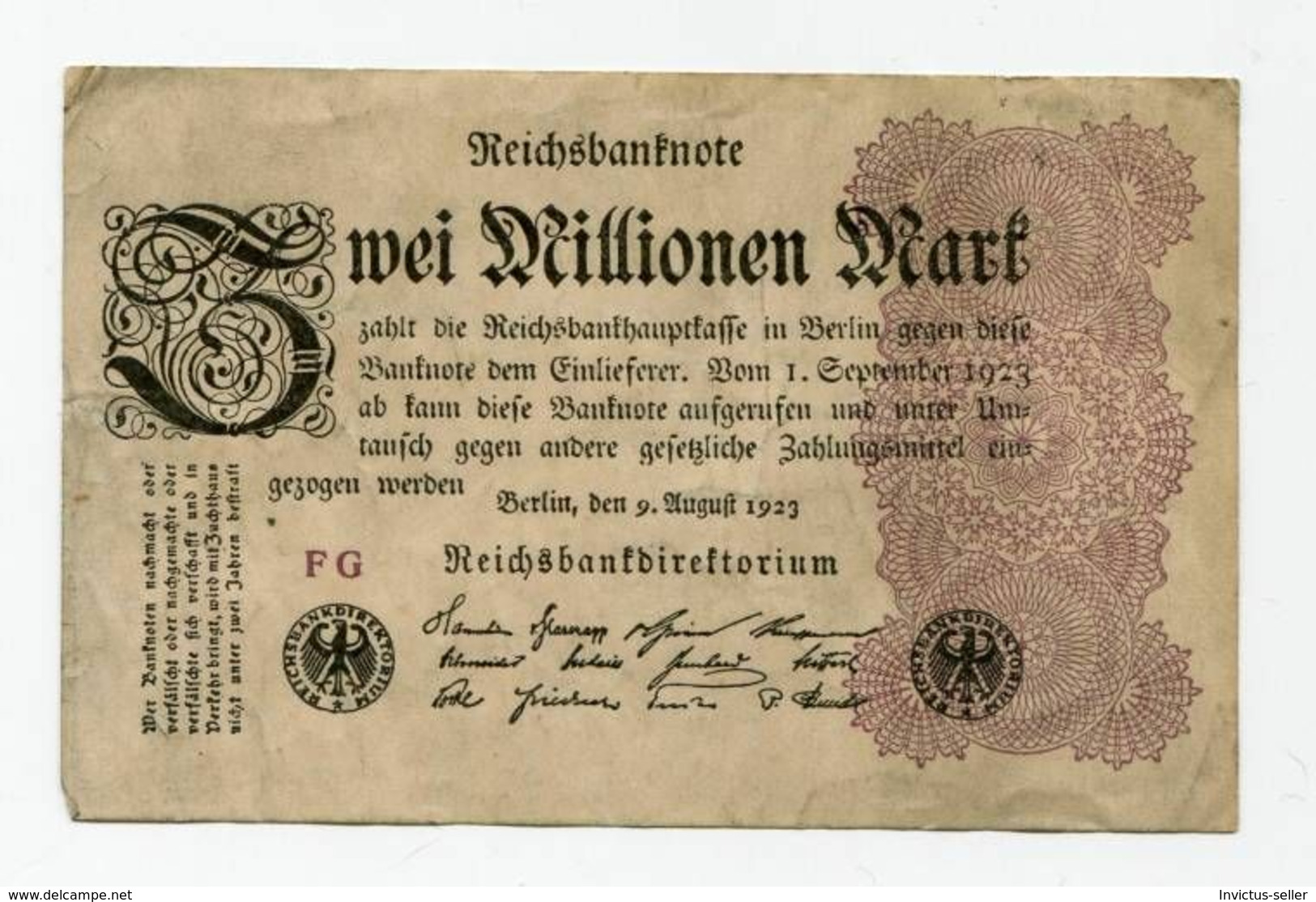 1923  GERMANIA REPUBBLICA DI WEIMAR BANCONOTE TEDESCA   ZUEI 2 MILLIONEN  MARK GERMANY BANKNOT BILLET DE BANQUE ALLEMAND - 2 Millionen Mark
