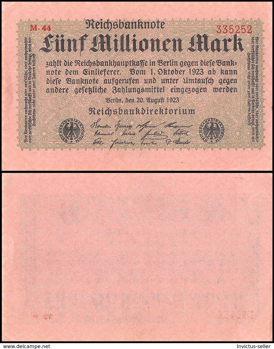 1923  GERMANIA REPUBBLICA DI WEIMAR BANCONOTE TEDESCA FUNF 5 MILLIONEN  MARK GERMANY BANKNOT BILLET DE BANQUE ALLEMAND - 5 Millionen Mark