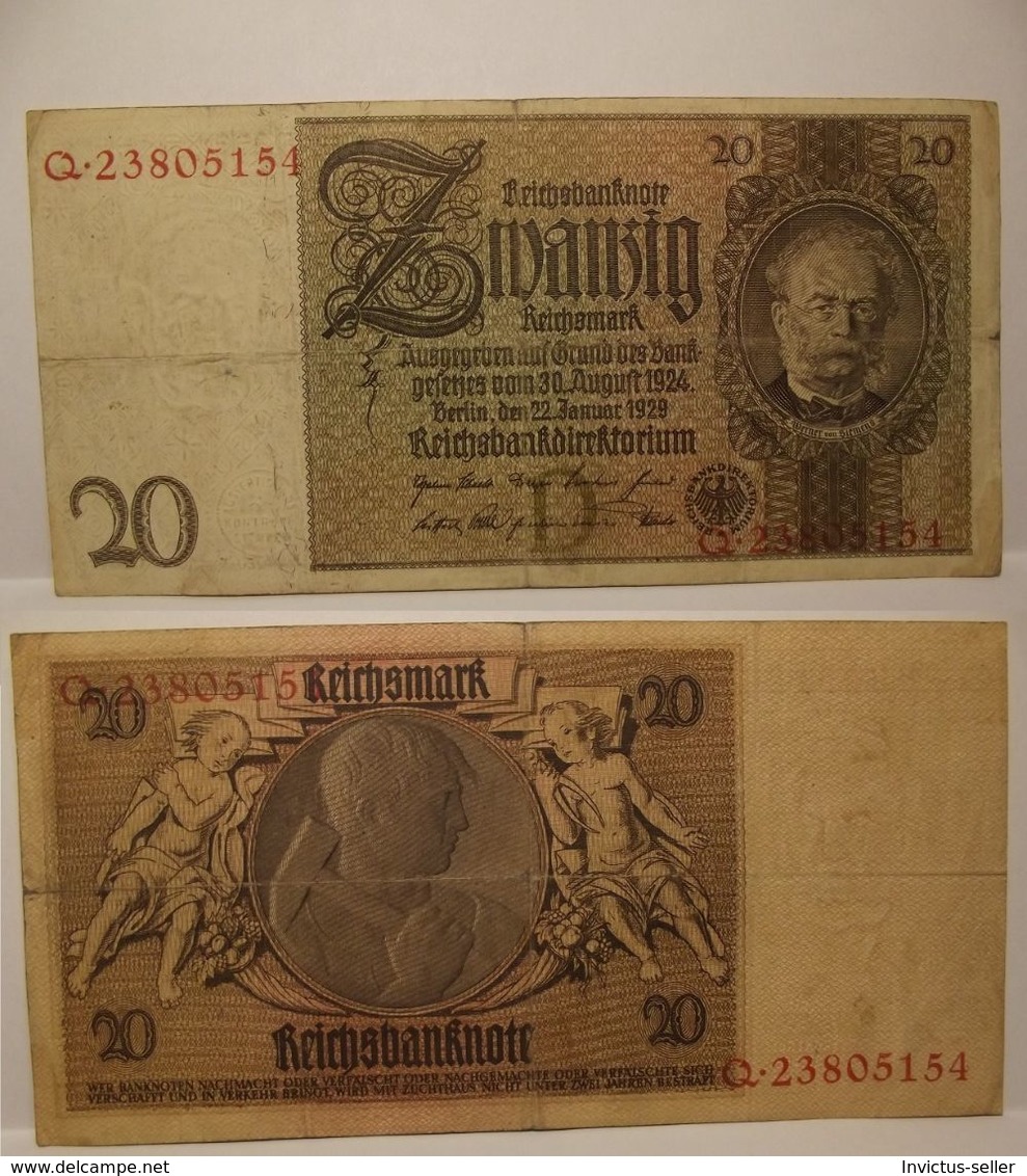 1929  GERMANIA REPUBBLICA DI WEIMAR BANCONOTE TEDESCA 20   MARK GERMANY BANKNOT BILLET DE BANQUE ALLEMAND - 20 Mark