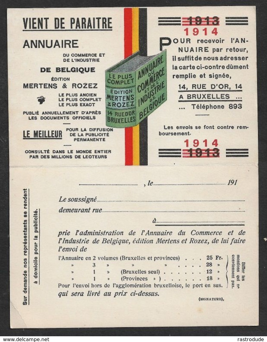 1914 BELGIQUE - PREOBL. IMPRIMÉ 1c A GAND - ANNUAIRE DE COMMERCE ET L'INDUSTRIE - Rollo De Sellos 1910-19