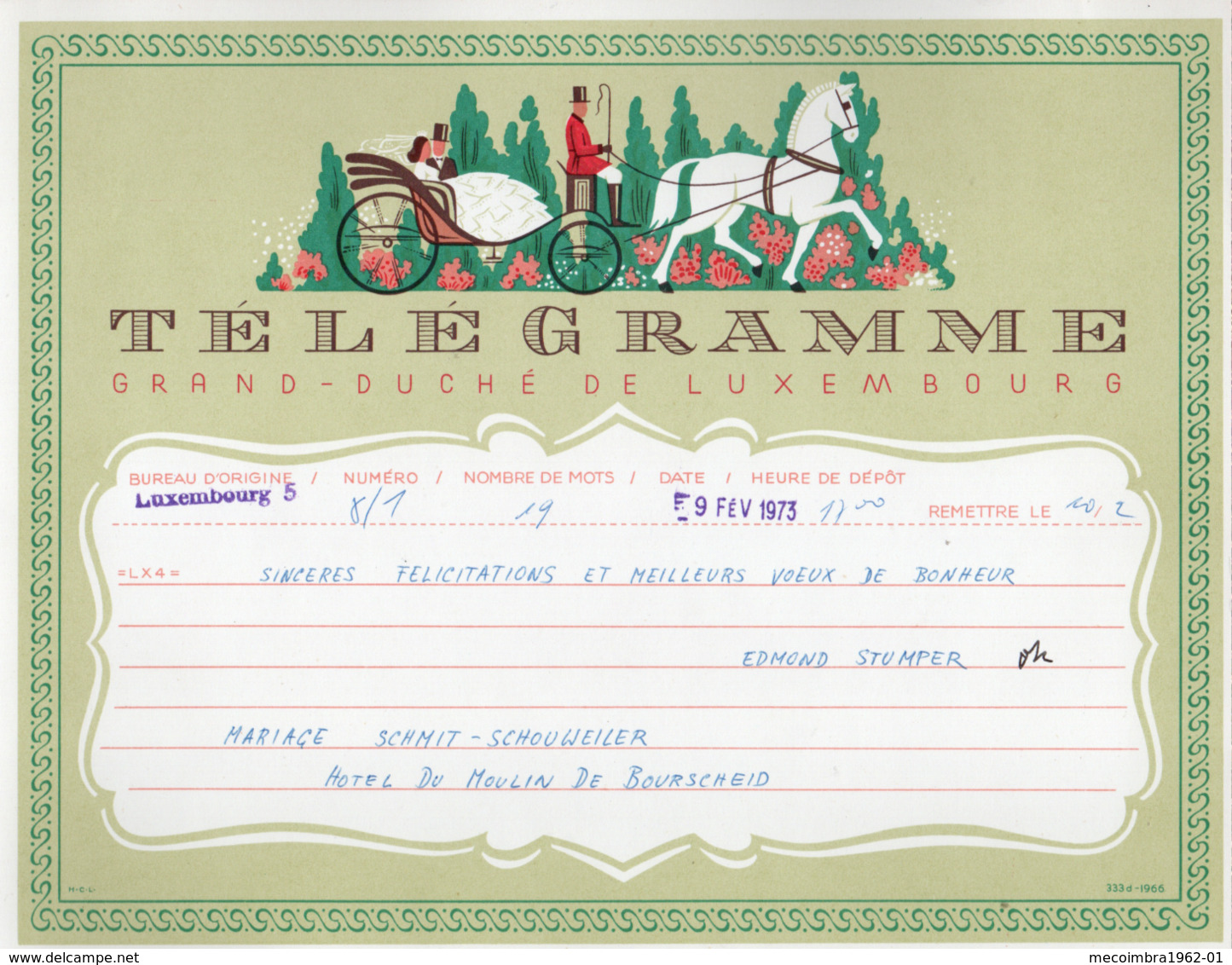 Télégramme: Grand Duché De Luxembourg =LX4= Nr. 333d - 1966 (002) - Télégraphes