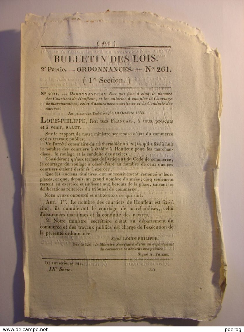 BULLETIN DE LOIS De 1833 - CANNONIERS GARDE COTES AFRIQUE - ROUTE MAREUIL SUR AY BERGERES VERTUS - VILLEVIEUX JURA - Gesetze & Erlasse