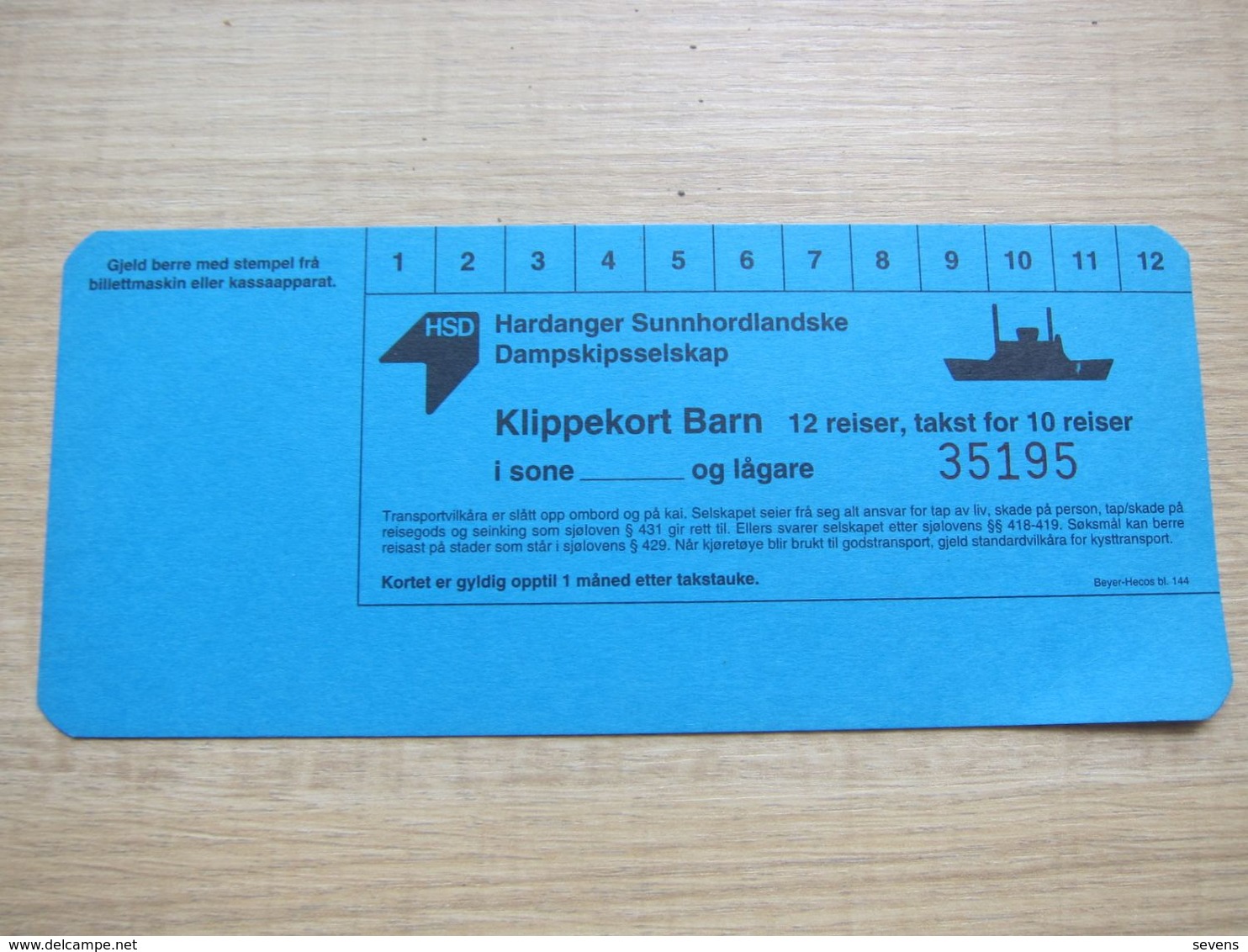 Norway Bergen HSD Transport Card, 12 Reiser - Europa