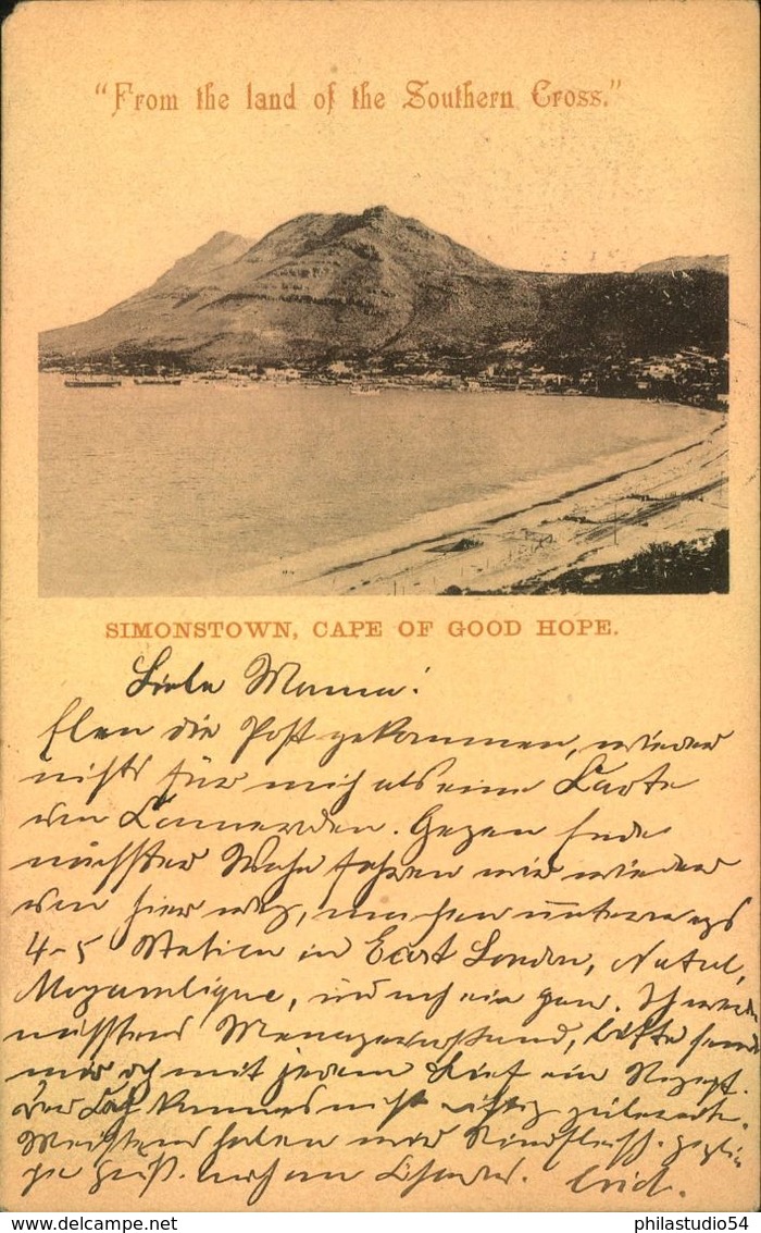 1898, 1 Penny Picture Stat. Card ("Simonstown") "GPO CAPE OGH" To Kiel, Germany - Cape Of Good Hope (1853-1904)