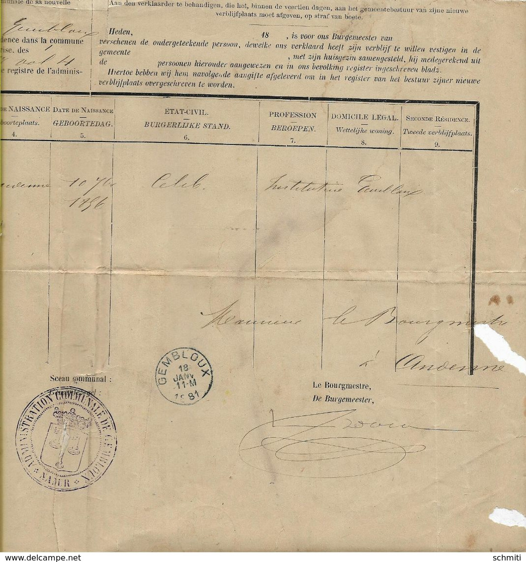 -Ensembles De Documents(1855/65/7881//88/80/1891)certificat D'inscription à Gembloux - 1800 – 1899