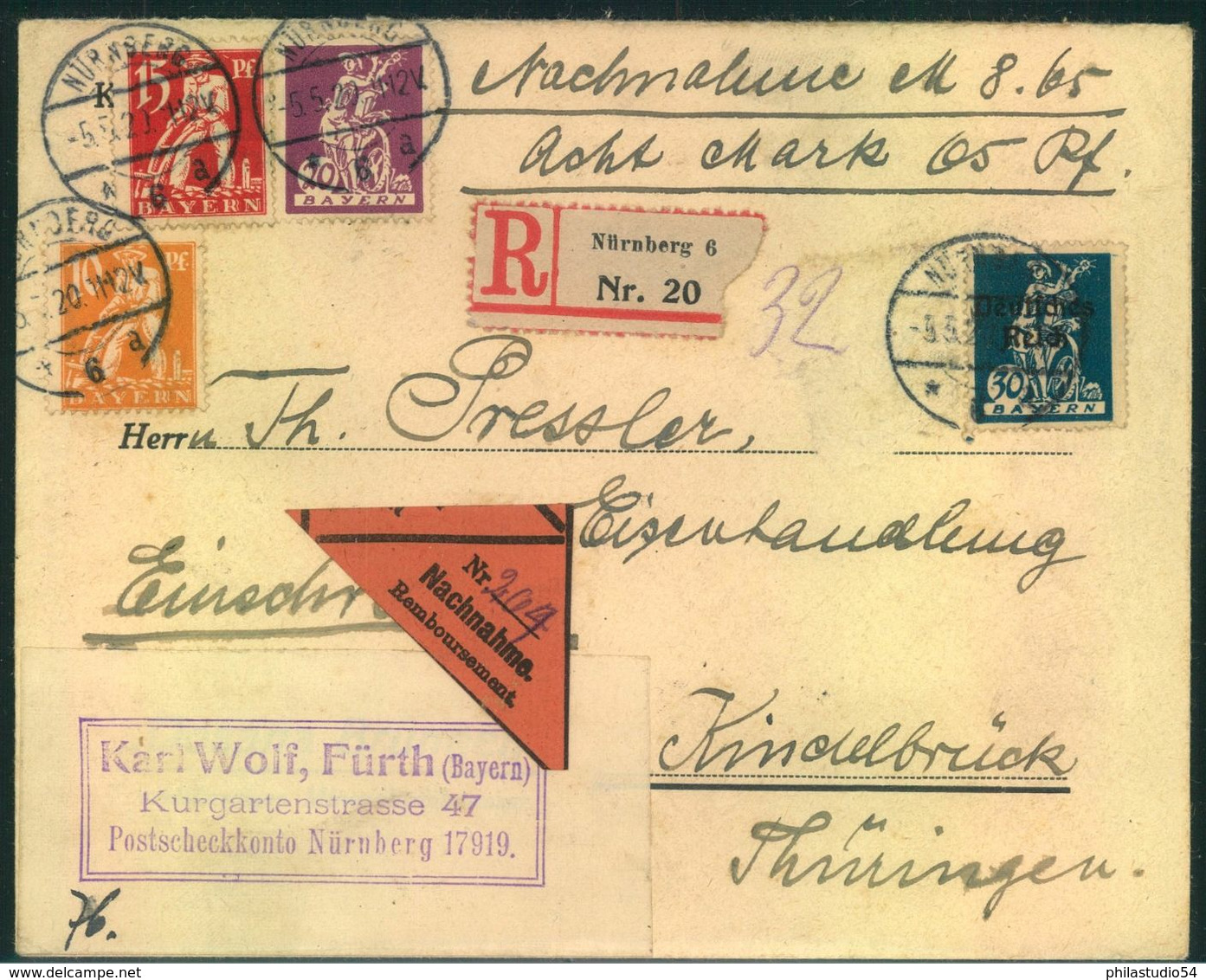 1920, Einschrieben-Nachnahme Ab NÜRNBERG - Other & Unclassified