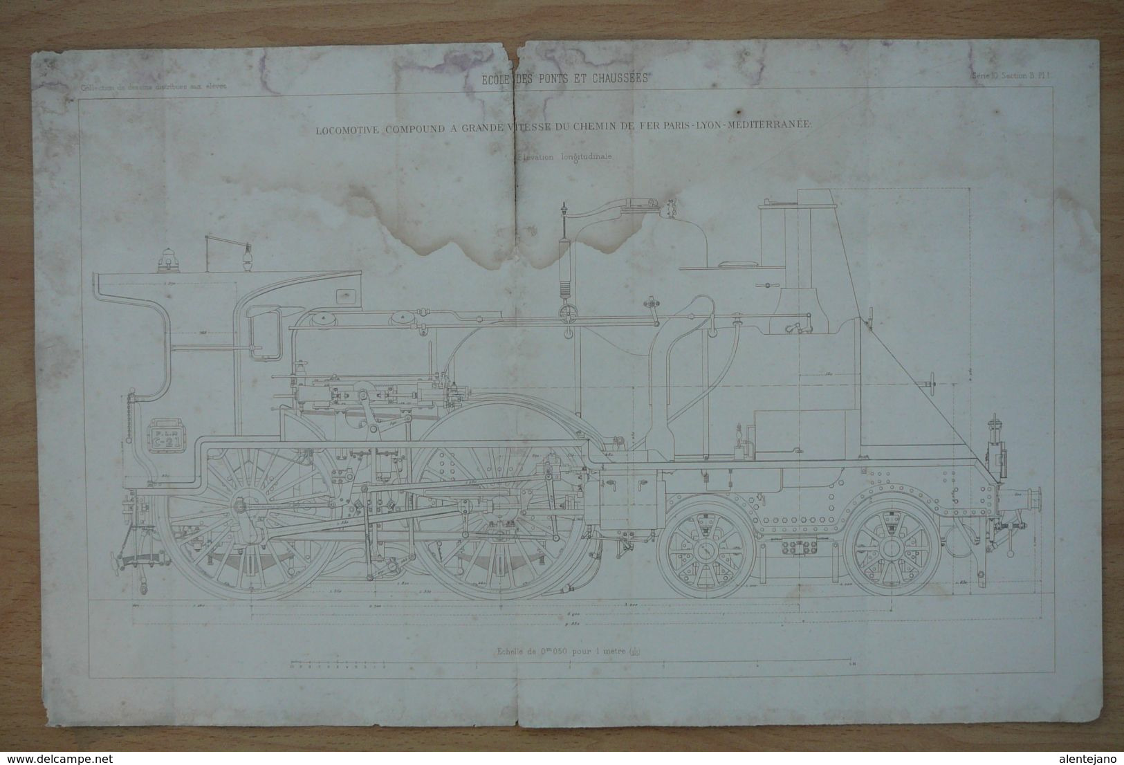 Planche Technique 1 Locomotive Compound Du Chemin De Fer Paris-Lyon-Méditerranée Ecole Nationale Des Ponts Et Chaussées. - Machines