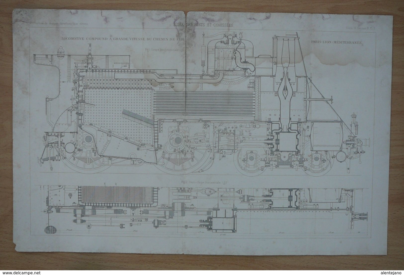 Planche Technique 2 Locomotive Compound Du Chemin De Fer Paris-Lyon-Méditerranée Ecole Nationale Des Ponts Et Chaussées. - Machines