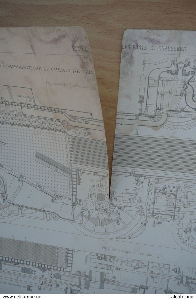 Planche Technique 2 Locomotive Compound Du Chemin De Fer Paris-Lyon-Méditerranée Ecole Nationale Des Ponts Et Chaussées. - Machines